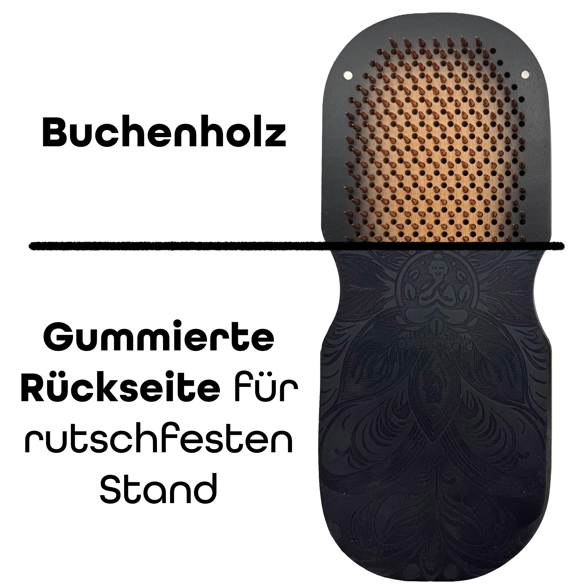 BodhiBoard Black Edition Kupfer Sadhu Board Nagelbrett für Füsse Fuß Yoga Meditation Holz für Akupressur Akupunktur Entspannung Mentale Gesundheit Massage Nail Board