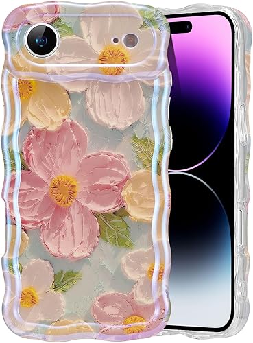Miniatura 31 de EYZUTAK - Funda protectora de TPU para iPhone 12 Pro, estilo retro colorido, diseño láser brillante de pintura al óleo, estampado floral, borde Azul