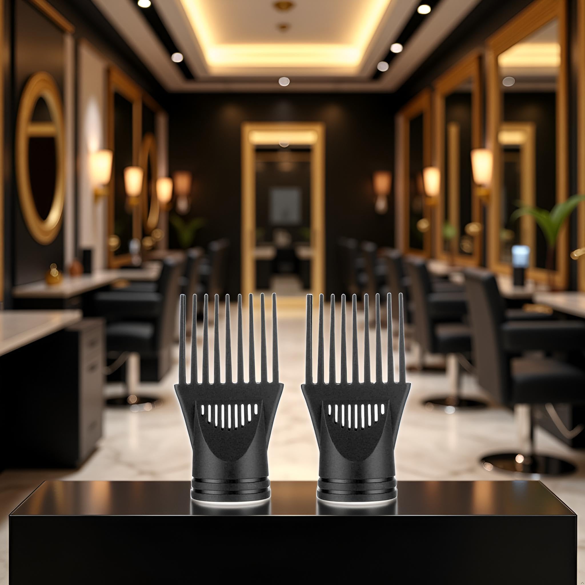 Difusor de secador de pelo negro, 2 unidades, profesional, universal, para peluquería, cubierta de viento, boquilla de fijación de peine, alisado negro, secadores de pelo y accesorios, difusores de 3