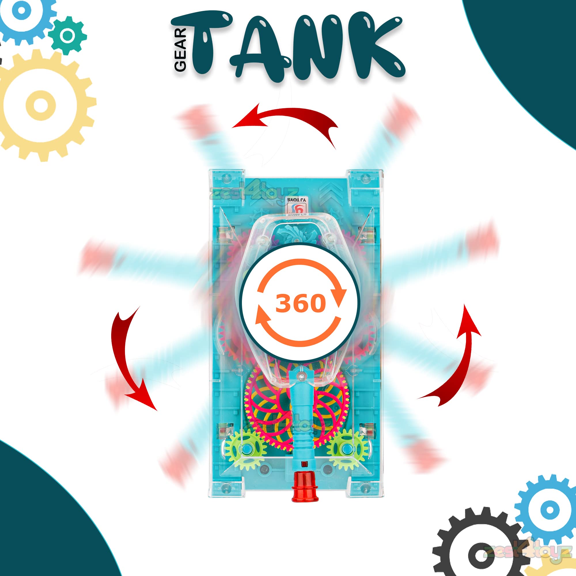 Zest 4 Toyz Army Tank Toy for Kids Transparent Gear Tank with Led Lights 360 Degree Rotation Bump and Go Toys for Boys & Girls Musical Toy Car for Kids (Gear Army Tank) - Multicolor 2