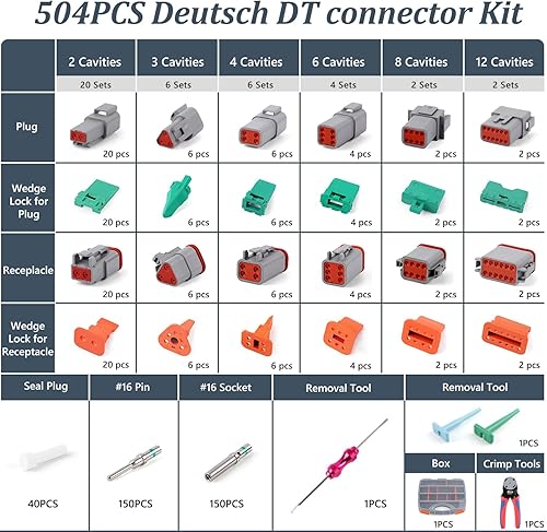 Vista 60 de Newdeli Kit de conectores Deustch de 338 piezas de 2 3 4 6 8 12 pines con herramienta de prensado Deutsch y herramienta de extracción de conector