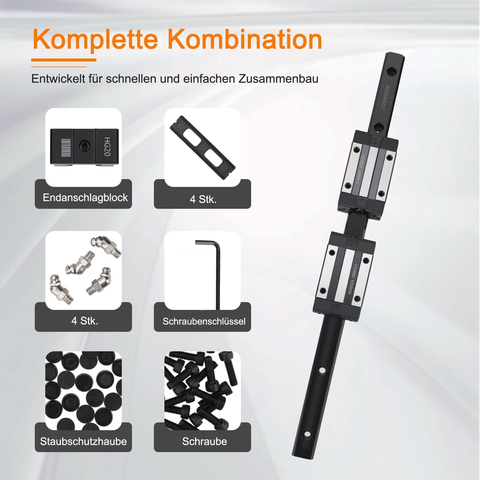 HGR20 Kit de guidage linéaire de 400 mm, 2 rails linéaires de 400 mm et 4 blocs coulissants HGH20CA