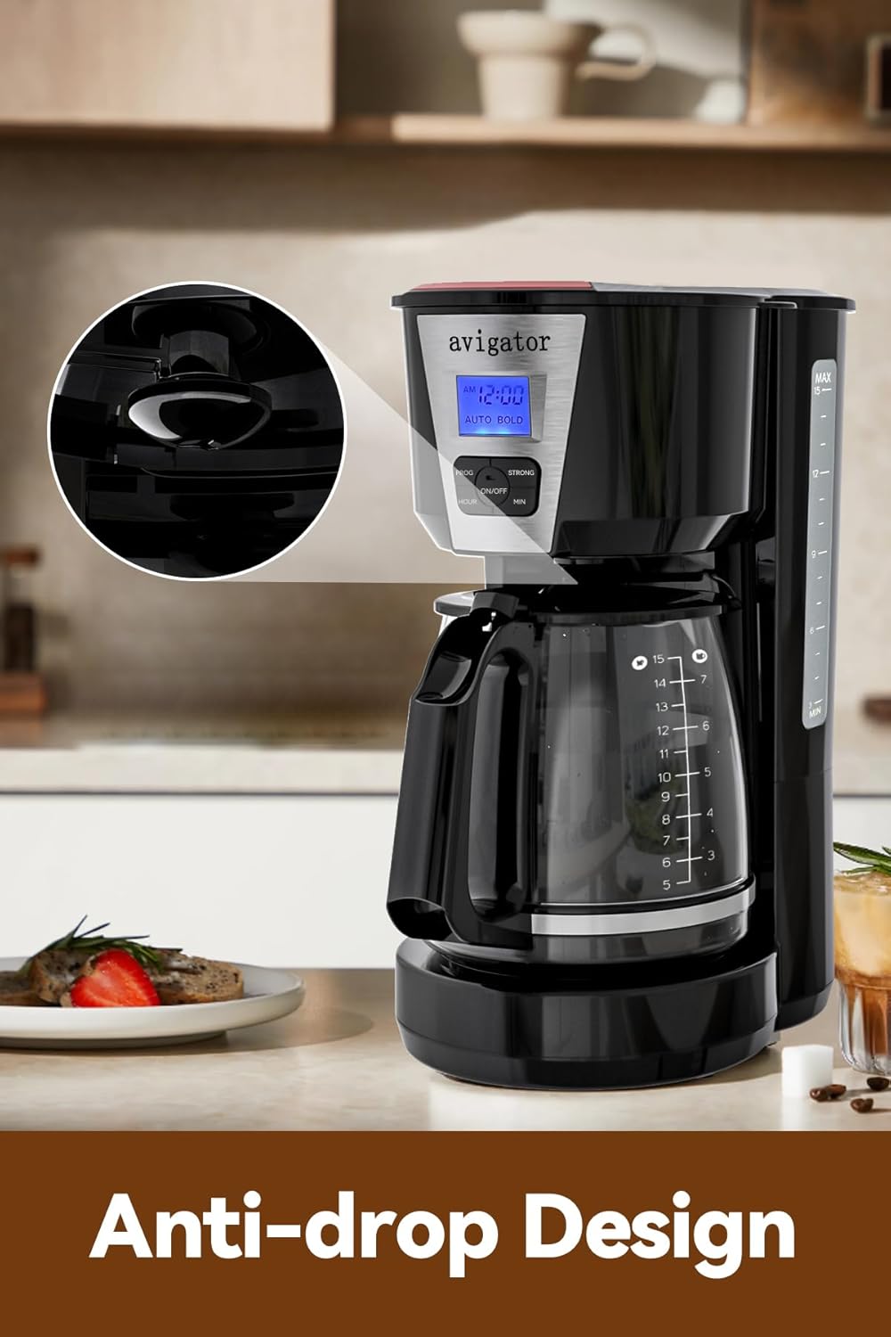 60oz Coffee Maker with Programmable LCD, Built-In Warming Plate & 12-Cup Capacity for Large Households, Offices, or Restaurants