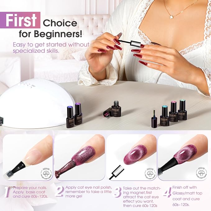 Rosalind 8pcs esmalte gel cat eye con imán - efecto brillante miniatura 7