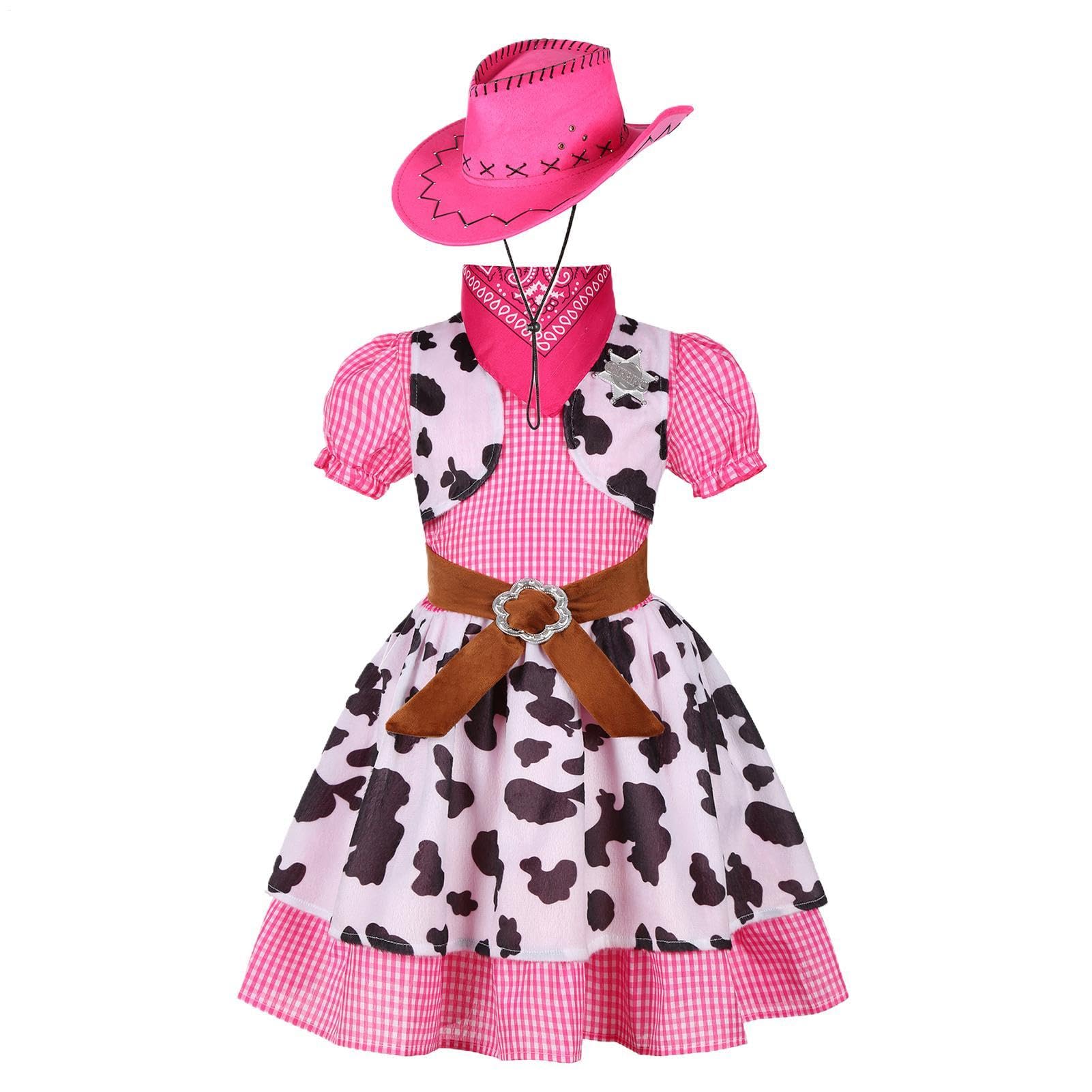 Kids Cowgirl Cosplay | Halloween Dress Up Costume with Hat | Girls Western Outfit,for Halloween Carnival Festival Celebration Stage Performance Masquerade Birthday Cosplay