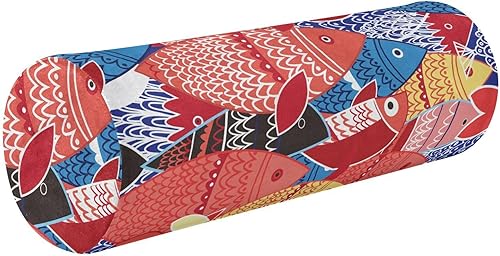 KLL Bright Colorful Fish on Blue Bolster Pillow Cervical Neck Roll Pillow Cover Soft Round Pillow Foam Cylinders Legs Support Pillow