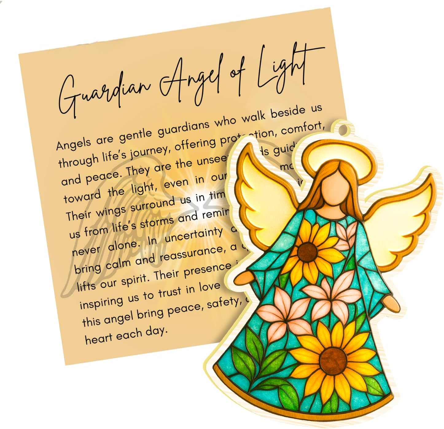 Angels Ornament with Card, Inspirational Gifts for Women, 2-Layer Wooden Acrylic Ornament with Sunflower Design, Angel Ornaments Remembrance, Angels Gifts for Women, Sympathy Gift - Image 7