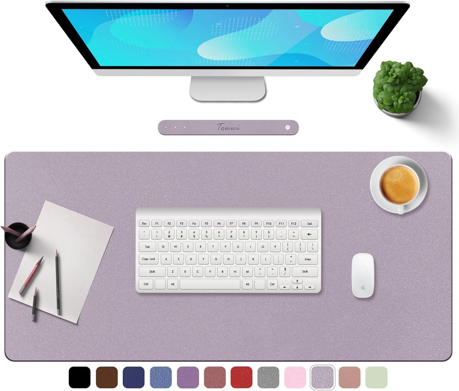 towwi pu leather desk pad with suede base, multi-color non-slip mouse pad, 32” x 16” waterproof desk writing mat, large desk blotter protector(gray-pink) gray-pink 32" x 16"