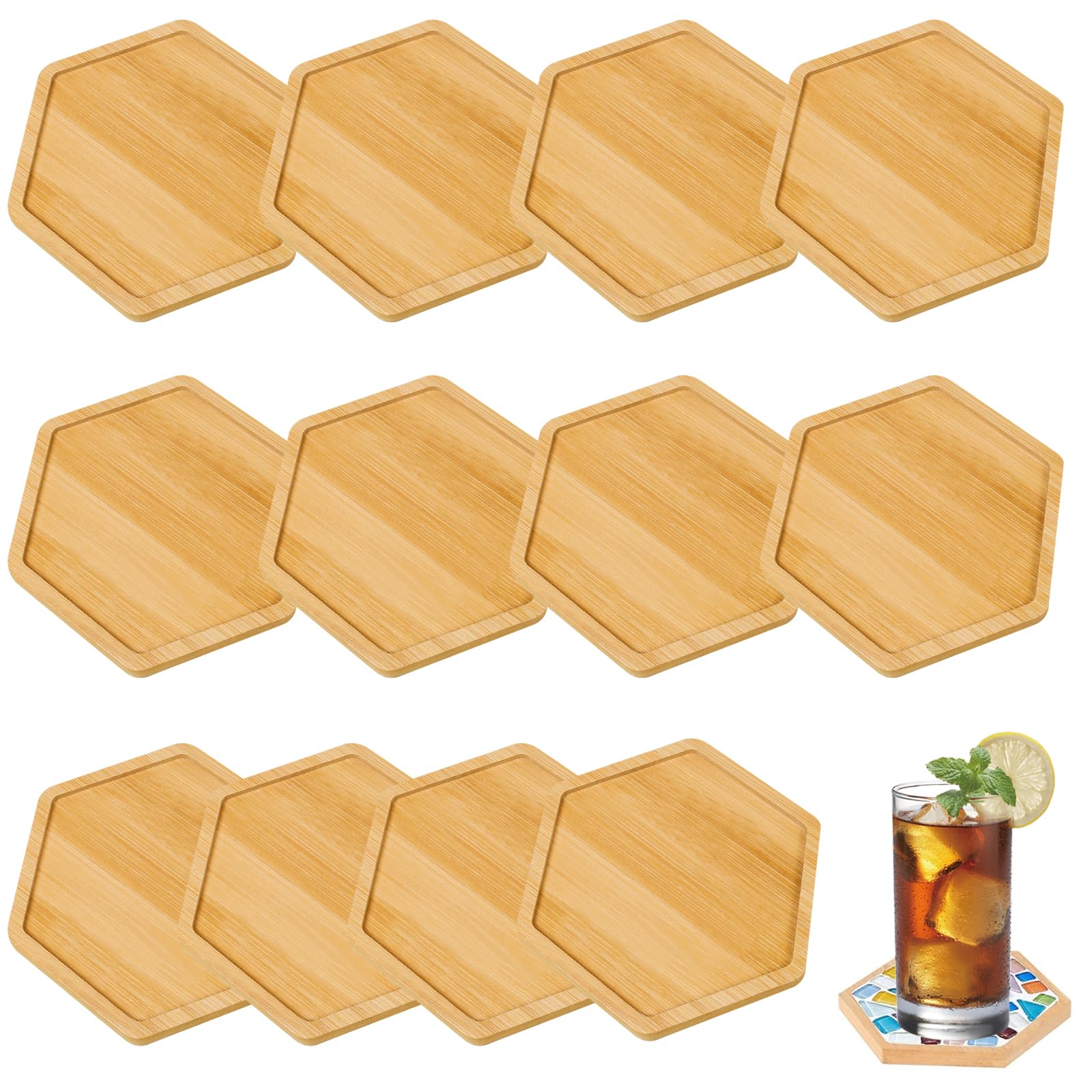 12Pcs Bamboo Coasters, Wooden Coasters Blank Base Trays for Cups Coffee Candles Table Decor Living Room DIY Crafting