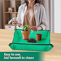 Vista 6 de Tapete de trasplante para plantas de interior, bandeja para macetas gruesa e impermeable de 19.7 x 19.7 pulgadas, tapete plegable portátil