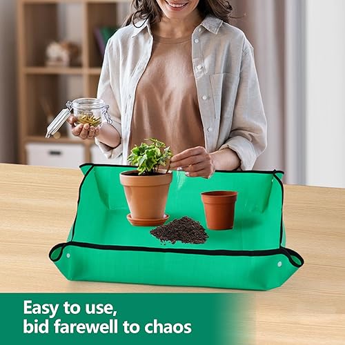 Miniatura 6 de Tapete de trasplante para plantas de interior, bandeja para macetas gruesa e impermeable de 19.7 x 19.7 pulgadas, tapete plegable portátil para