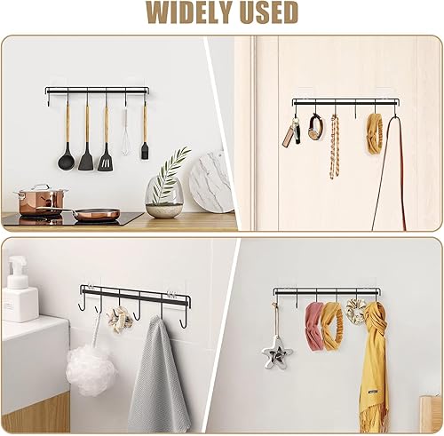 Miniatura 4 de Utensil Hooks Wall Utensil Holder Rail with 6 Hooks Kitchen Utensils Hanger No Drilling Wall Mounted Adhesive Utensil Hooks for Kitchen, Bathroom,