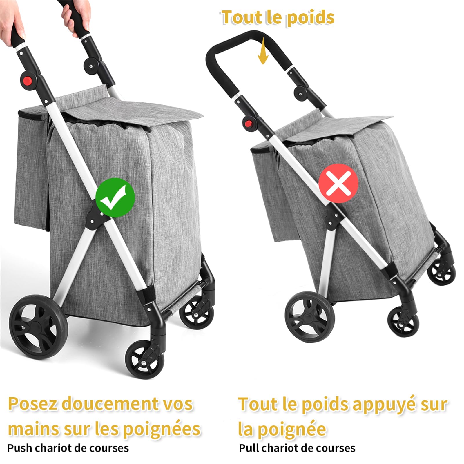 Produktbild von LEUYA ABC Einkaufstrolley, 46 L, Einkaufstrolley, 4 Räder