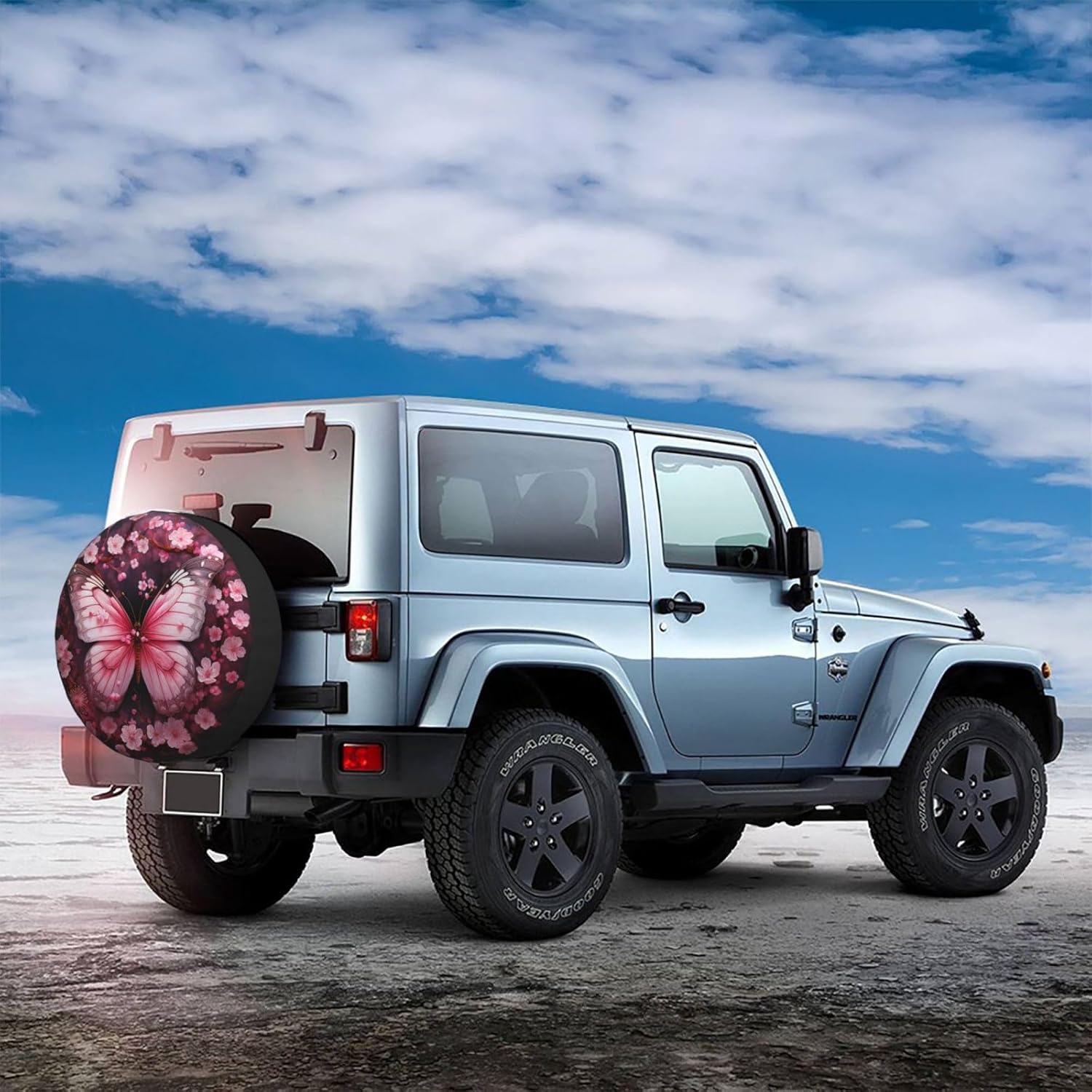 Spare Tire Cover Weatherproof Wheel Cover Fit for Jeep Wrangler Rv SUV Truck Travel Trailer 17" Pink Flower Butterfly Tire Cover