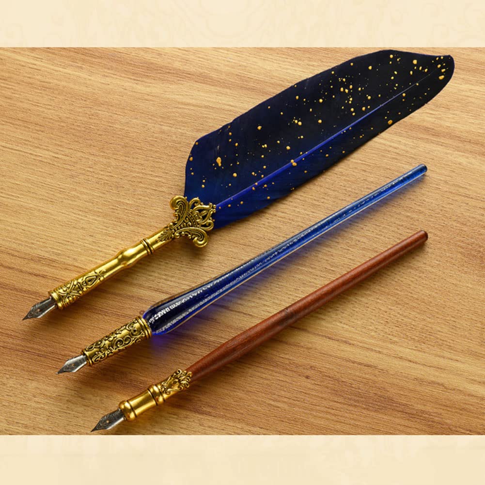 JAWSEU Stylo Dip à Plume Set, Plume Ecriture Stylo Calligraphie Plume à Encre Set avec 6pcs Encre, Stylo à Encre Rétro pour Signatures,Dessin,Ecriture,Décoration Et Cadeau