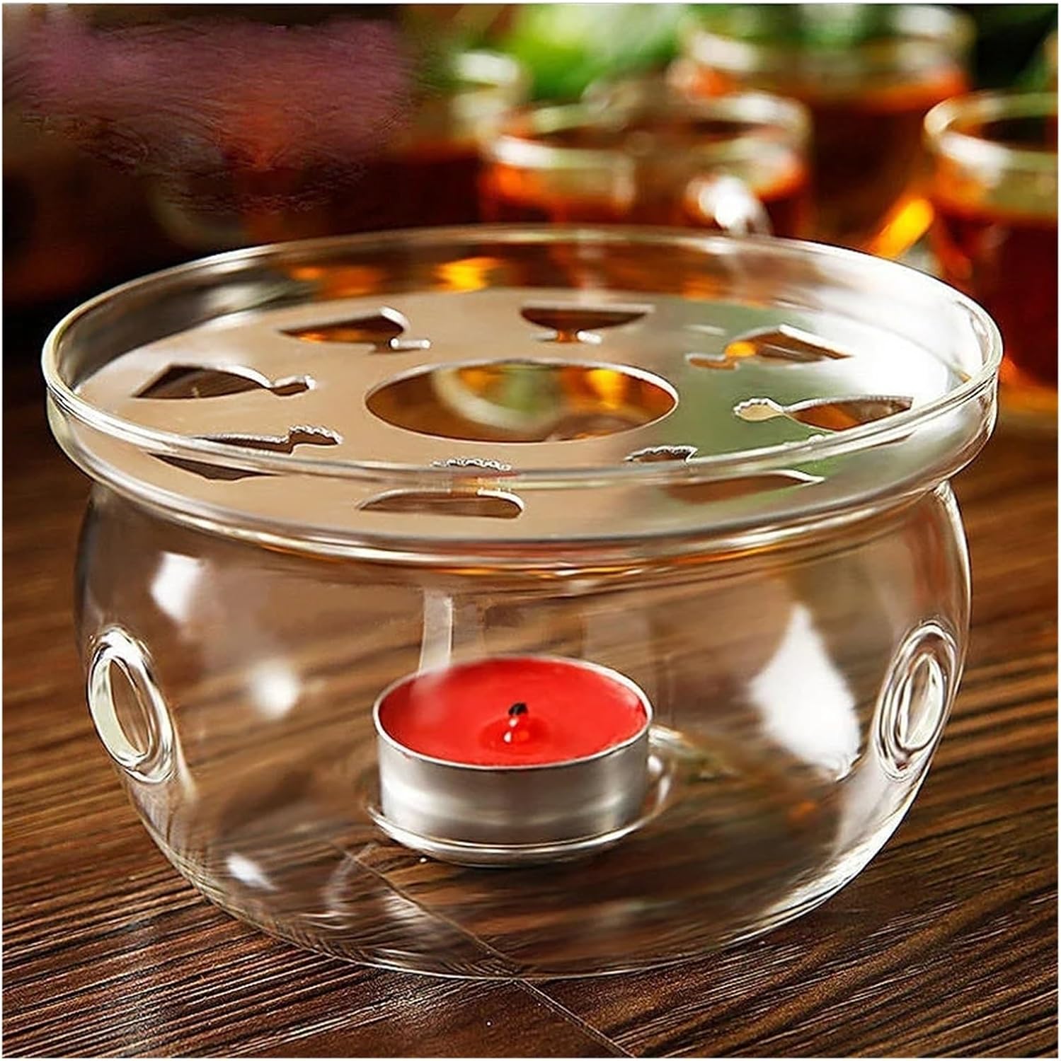 Clear Glass Heat-Resisting Round Teapot Warmer Heater Base Candle Holder xobw