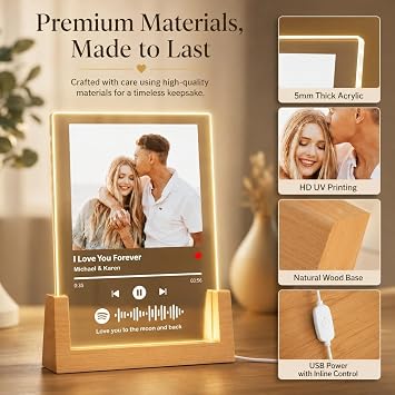 Bemaystar Spotify Plaque Custom Gifts - Acrylic Song Plaque with Picture - Personalized Gifts for Boyfriend Girlfriend Couple - Customized Valentines Day Gifts for Him Her, 7Lx5W