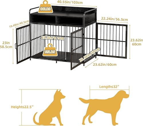 Miniatura 10 de Saudism Muebles de jaula grande para perros perrera para perros mesa de jaula de madera con cajones de almacenamiento jaula de perro resistente
