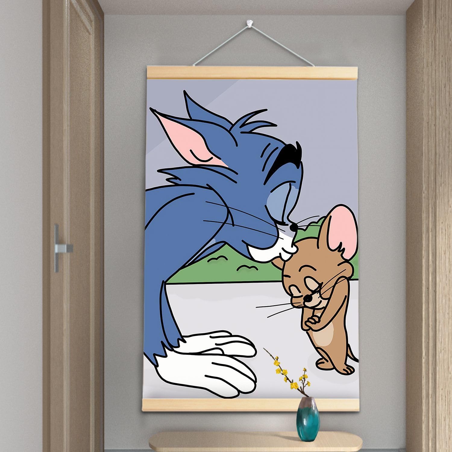 Amazon.co.jp: トムとジェリー ポスター木製スクロール 現代の壁アート