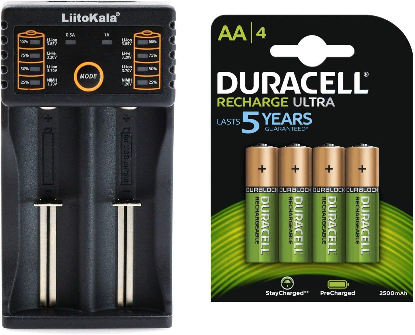 4X Recharge Ultra AA 2500mAh Rechargeable Batteries + Smart AA NiMH USB Battery Charger (AA 2500mAh)