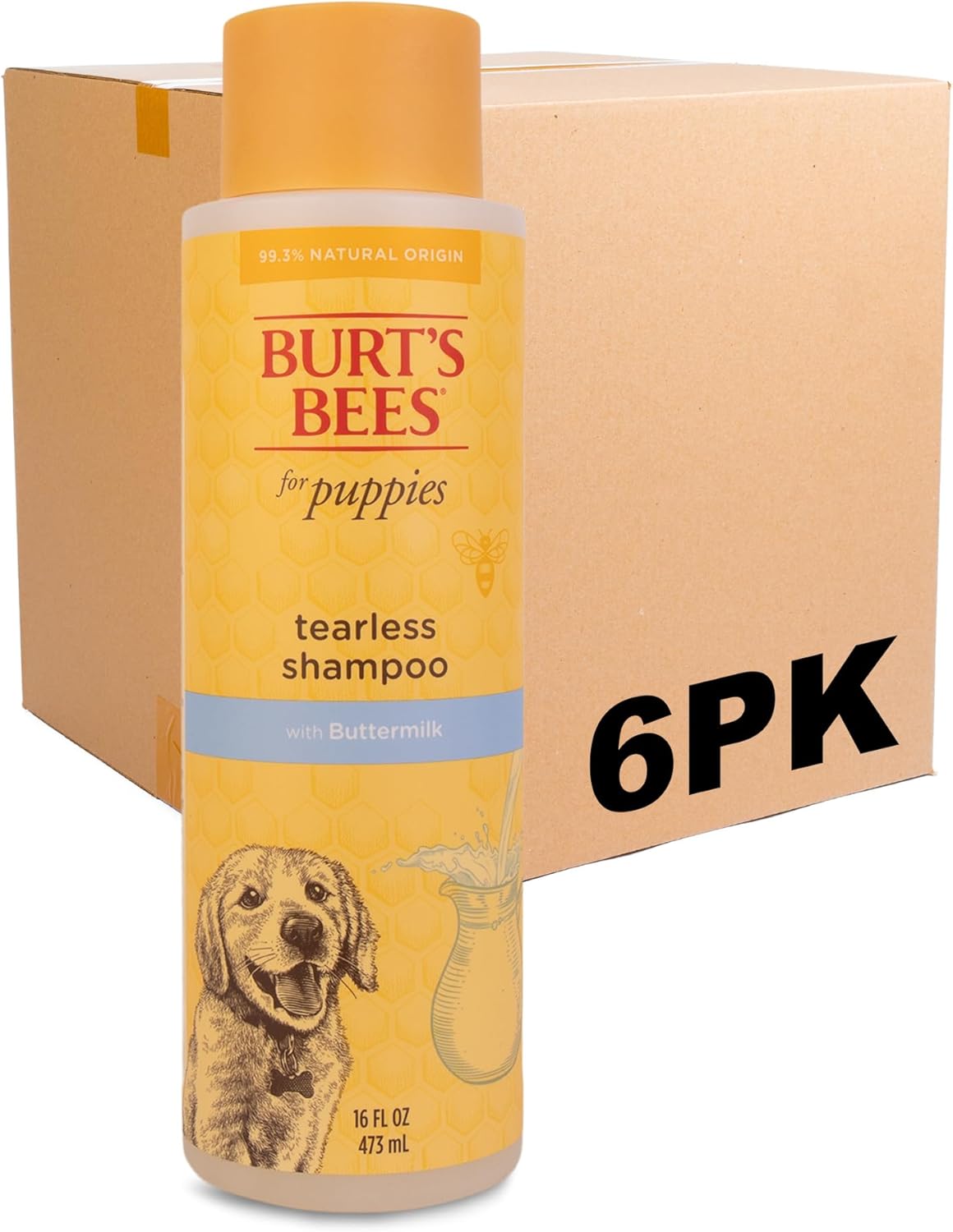 Burt's Bees for Pets Tearless Puppy Shampoo with Buttermilk and Flaxseed Oil, Gentle Dog Shampoo for Puppies 8+ Weeks, Fragrance Free Coat Cleanser with 95% Natural Origin Formula, 16 Fl Oz - 6 Pack
