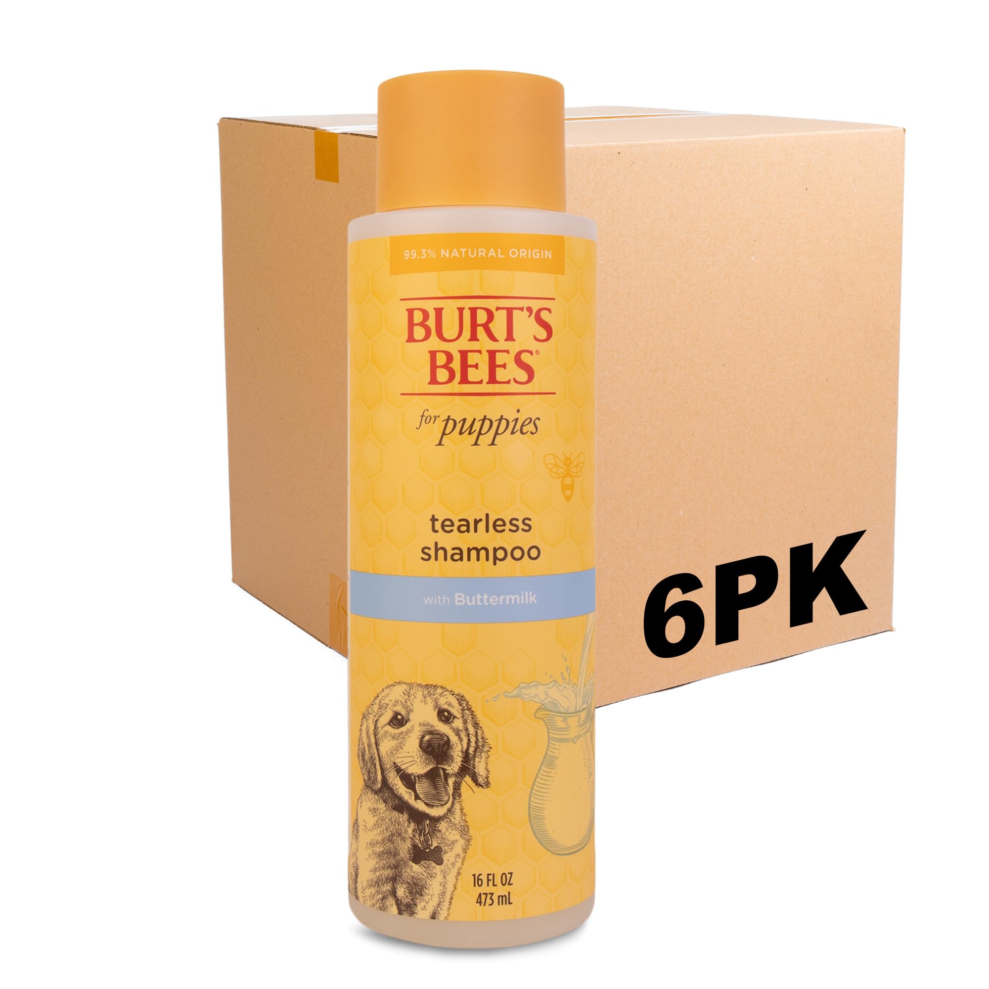 Burt's Bees for Pets Tearless Puppy Shampoo with Buttermilk, 6pk, 95% Natural Origin Formulas, Best Tearless Shampoo for Puppies - Gentle Dog and Puppy Shampoo Tear Free, 16 oz - 6 Pack