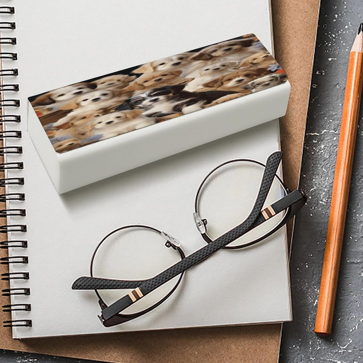 Cute Pet Dogs Glasses Case Leather Hard Shell Eyeglass Cases With Cleaning Cloth Portable Travel Sunglasses Box Protective Spectacle Box for Unisex image 4