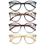 MODFANS Women Reading Glasses 4Pack Large Round Frame Readers Spring Hinges with 4 Pouch