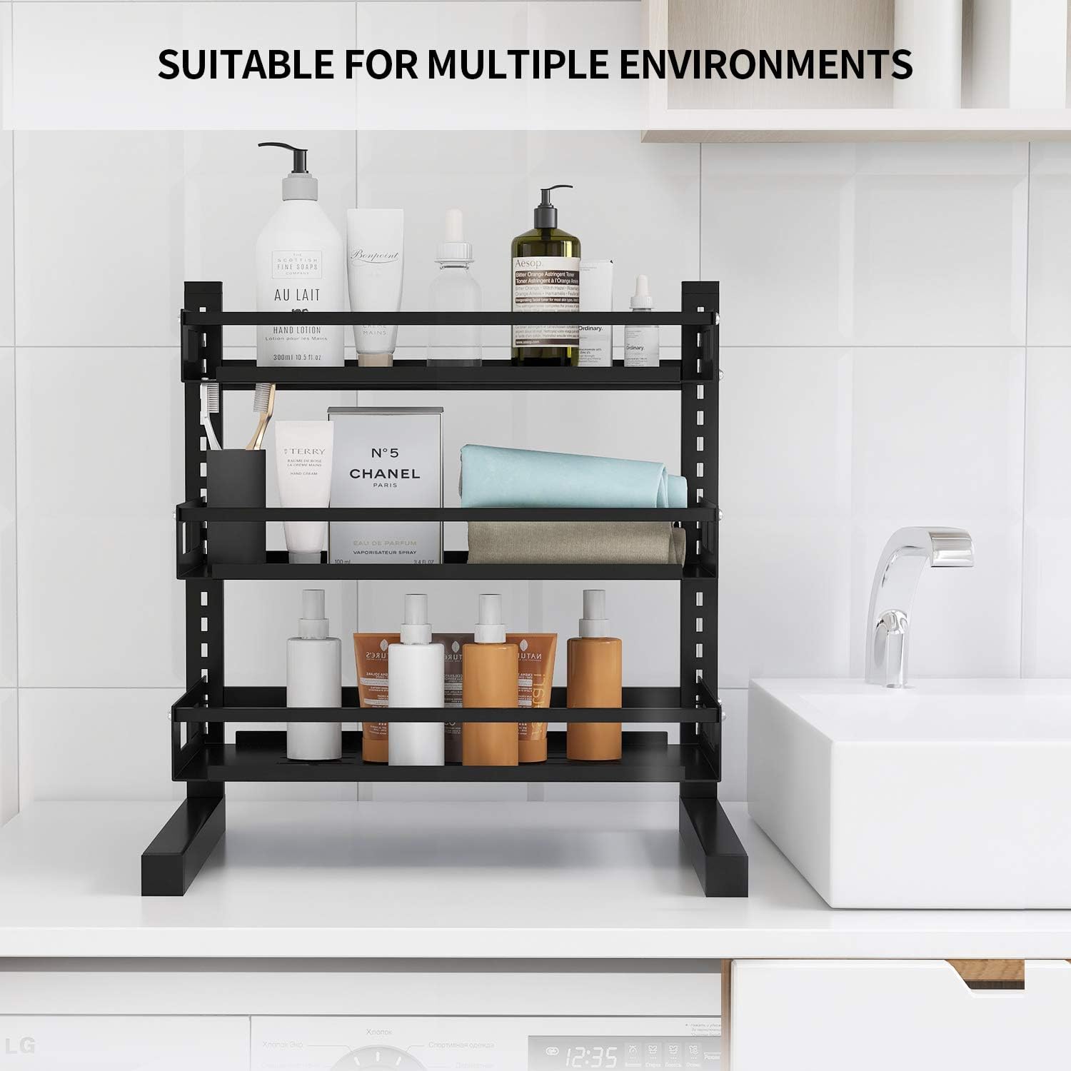 One-Day Sale: Up to 40% Off FLE Spice Rack Organizer 3-Tier Bathroom Countertop Organizer Kitchen Bathroom Multi-function Shelf Carbon Steel