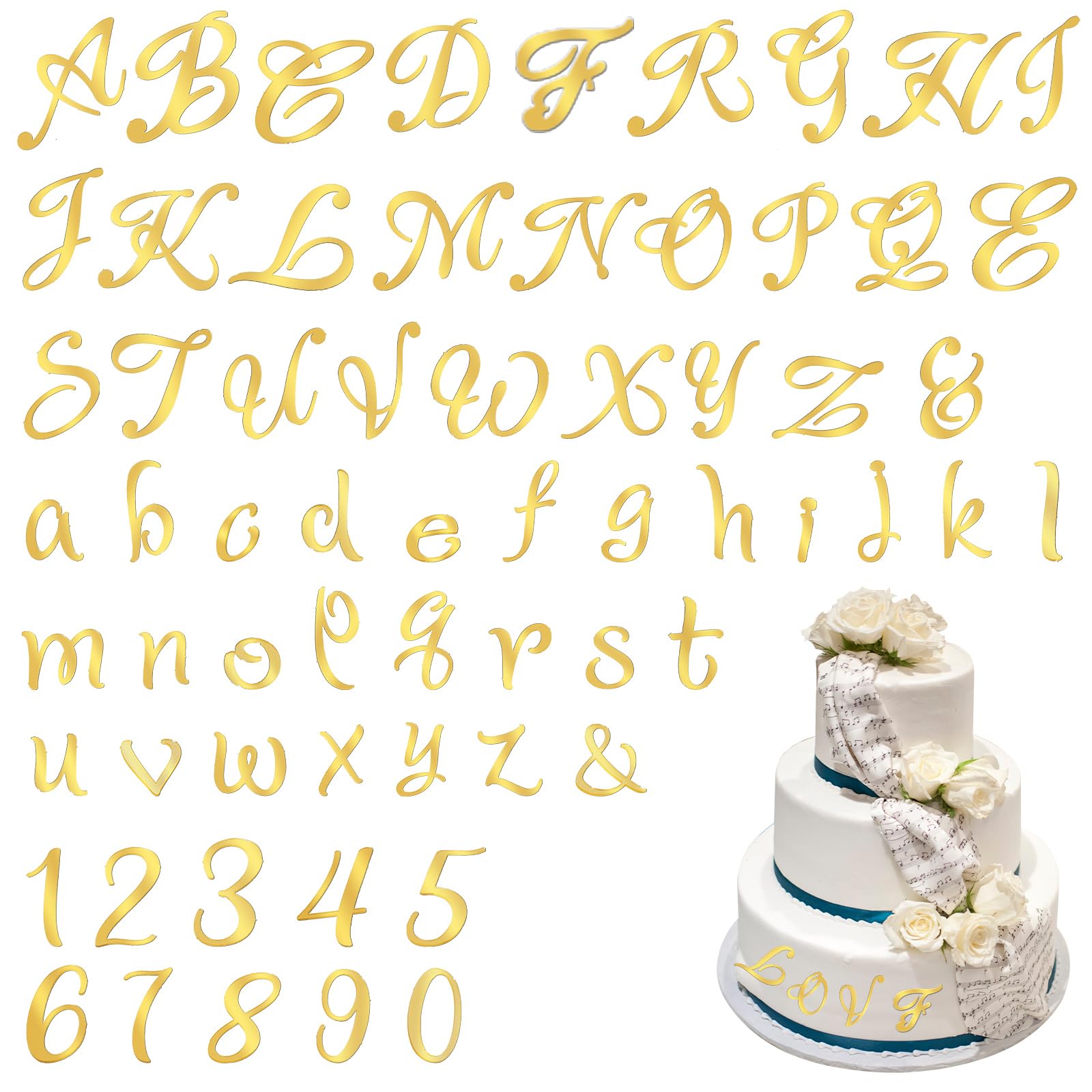 54 Lettere Decorative Oro Per Torte - Acrilico, Set Completo A-Z + &, Per Compleanni E Feste
