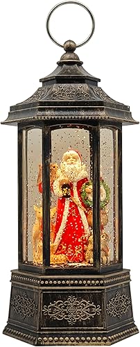 Victory Creative Linterna musical de globo de agua de Papá Noel con purpurina de 10.5 pulgadas, temporizador a pilas y globo de nieve de Navidad