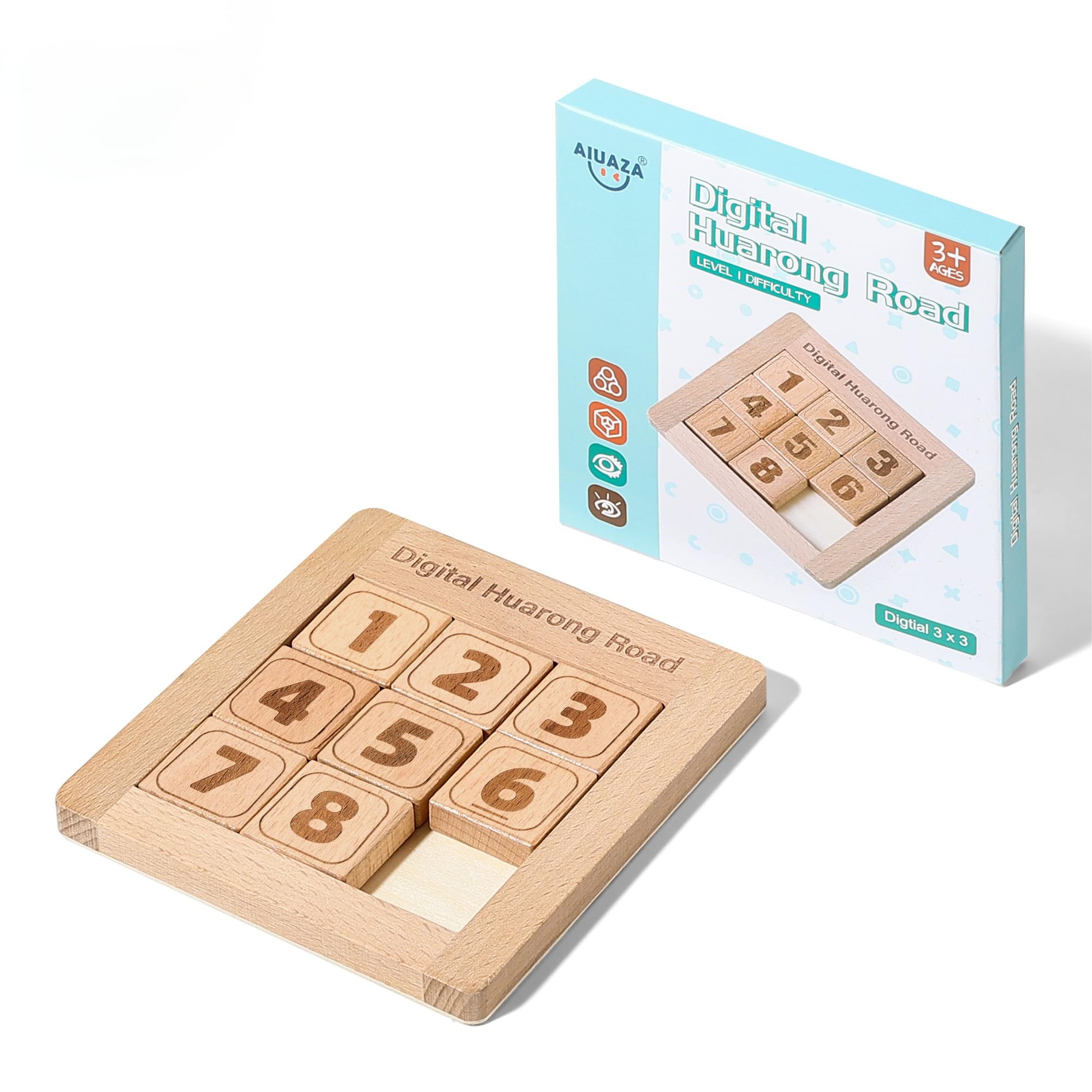 AIUAZA Drewniane puzzle przesuwne, łamigłówki do gry tangram, puzzle sekwencyjne, gra planszowa, zabawka edukacyjna dla dzieci i dorosłych (rozmiar 1-8 prób)