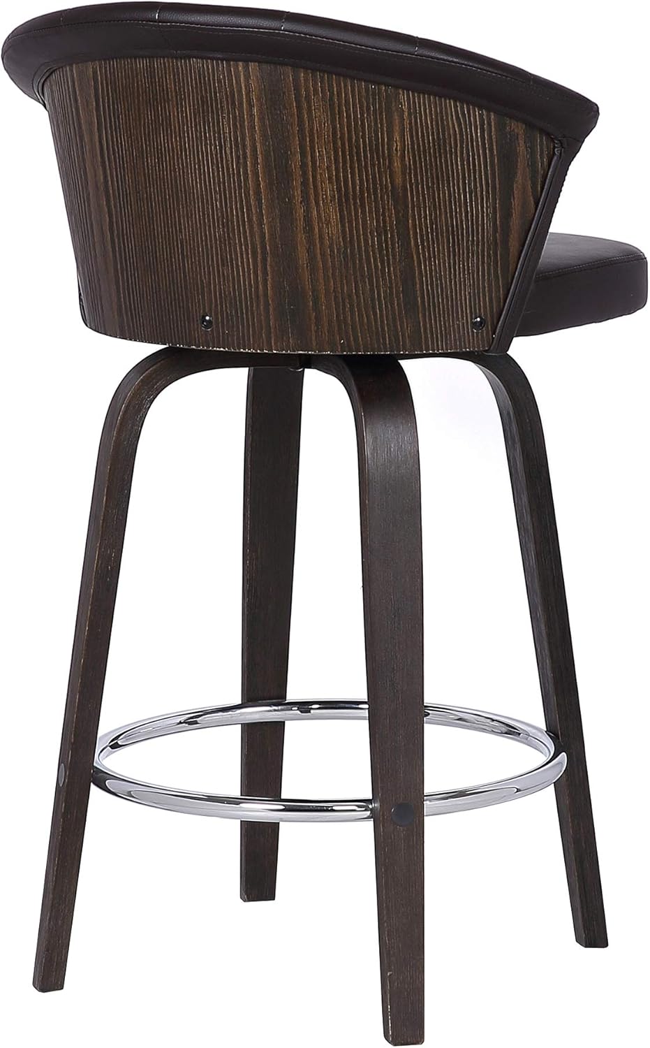 Armen Living Ashley Mid-Century Faux Leather Kitchen Barstool, 30" Bar Height, Brown