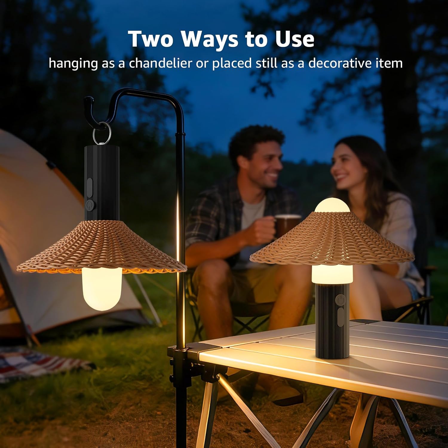 FUYO Rechargeable Shower Lamp Outdoor Table Lamp with Detachable Lanyard Portable Camping Light Water-Resistant Shower Lamp Night Light for Garden Yard Camping Indoor Outdoor (Plastic Rattan Cap)