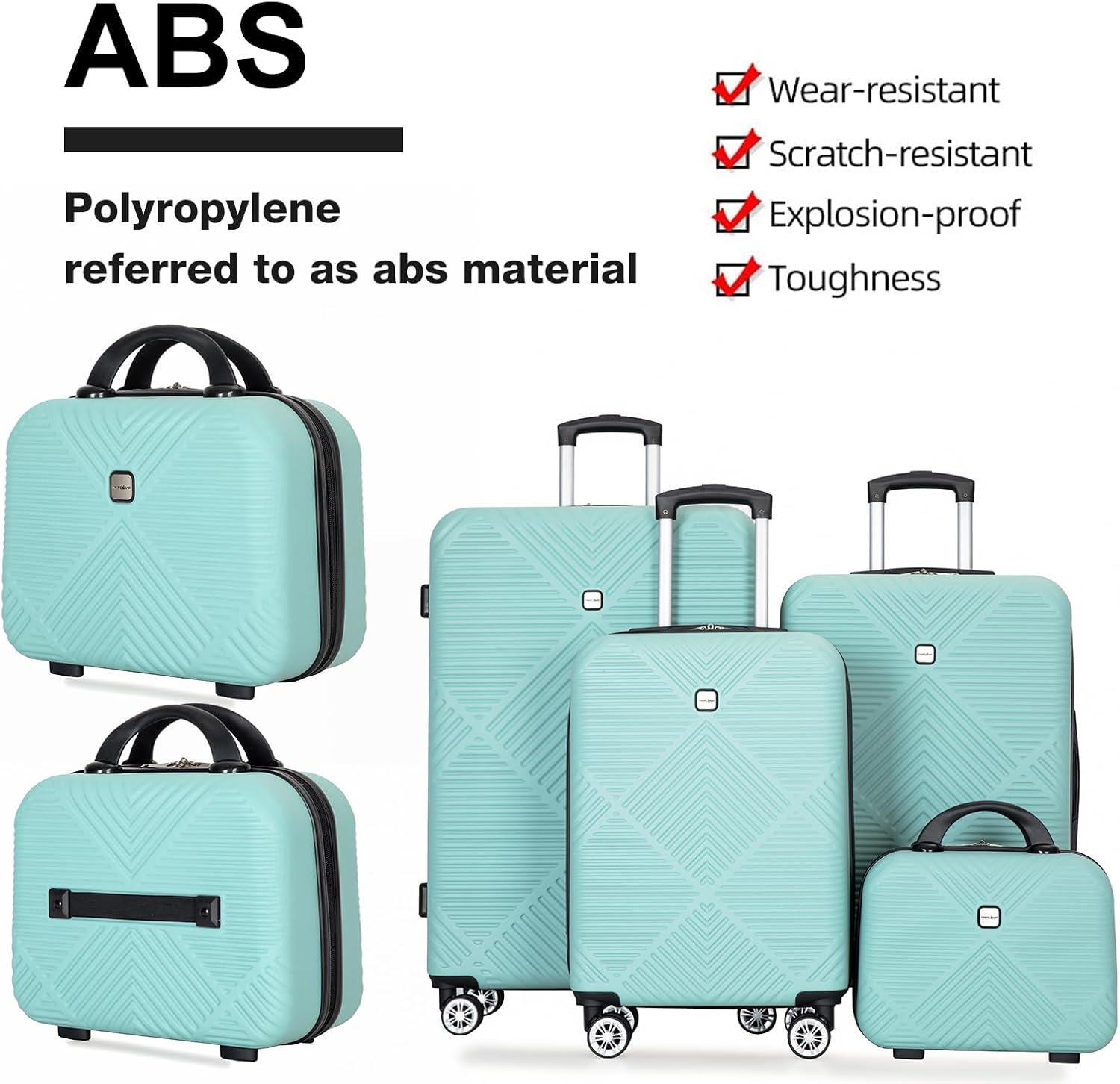 Tripcomp Luggage 4 Piece Set, Hardshell ABS Suitcase Set with Double Spinner Wheels, Lightweight Durable Large Luggage set, Carry On and Checked Travel Luggage, Light Blue