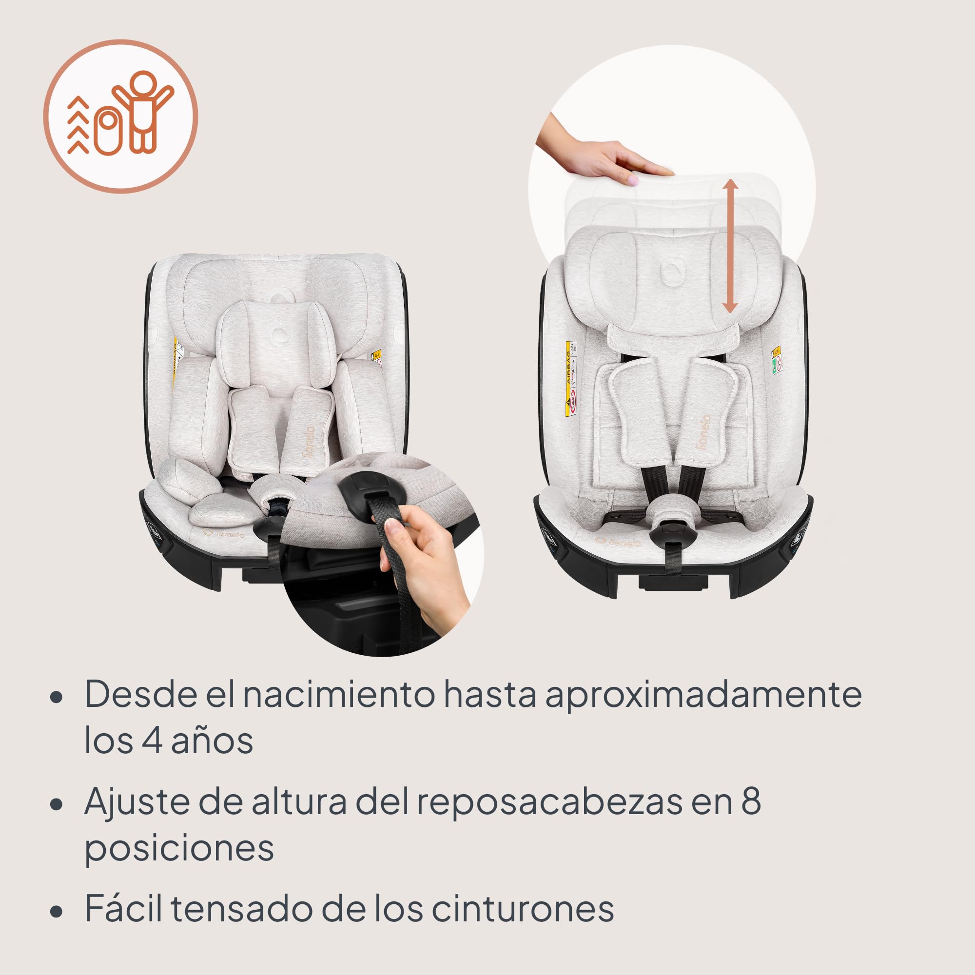 Lionelo Moxie Next i-Size Silla de Coche Para Niños Aprox. 0-4 Años (40-105 Cm), 0-18 Kg, Instalación Sobre Base Giratoria 360°, Protección Lateral SIP, Ajuste Del Reposacabezas Y De La Inclinación