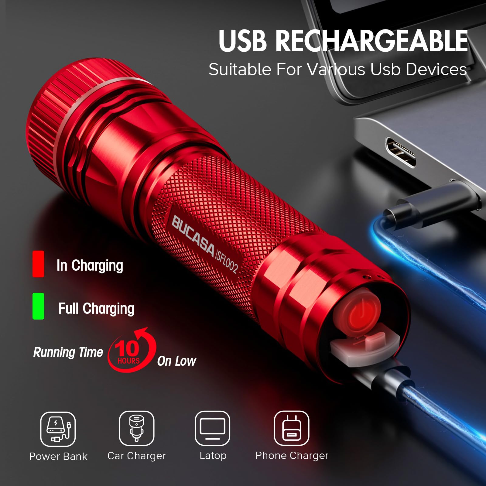 Torcia LED Ricaricabile Ultra Potente,Zoomabile 3 Modalità,Impermeabile,per Campeggio,Escursionismo,Emergenza | Leroy Merlin