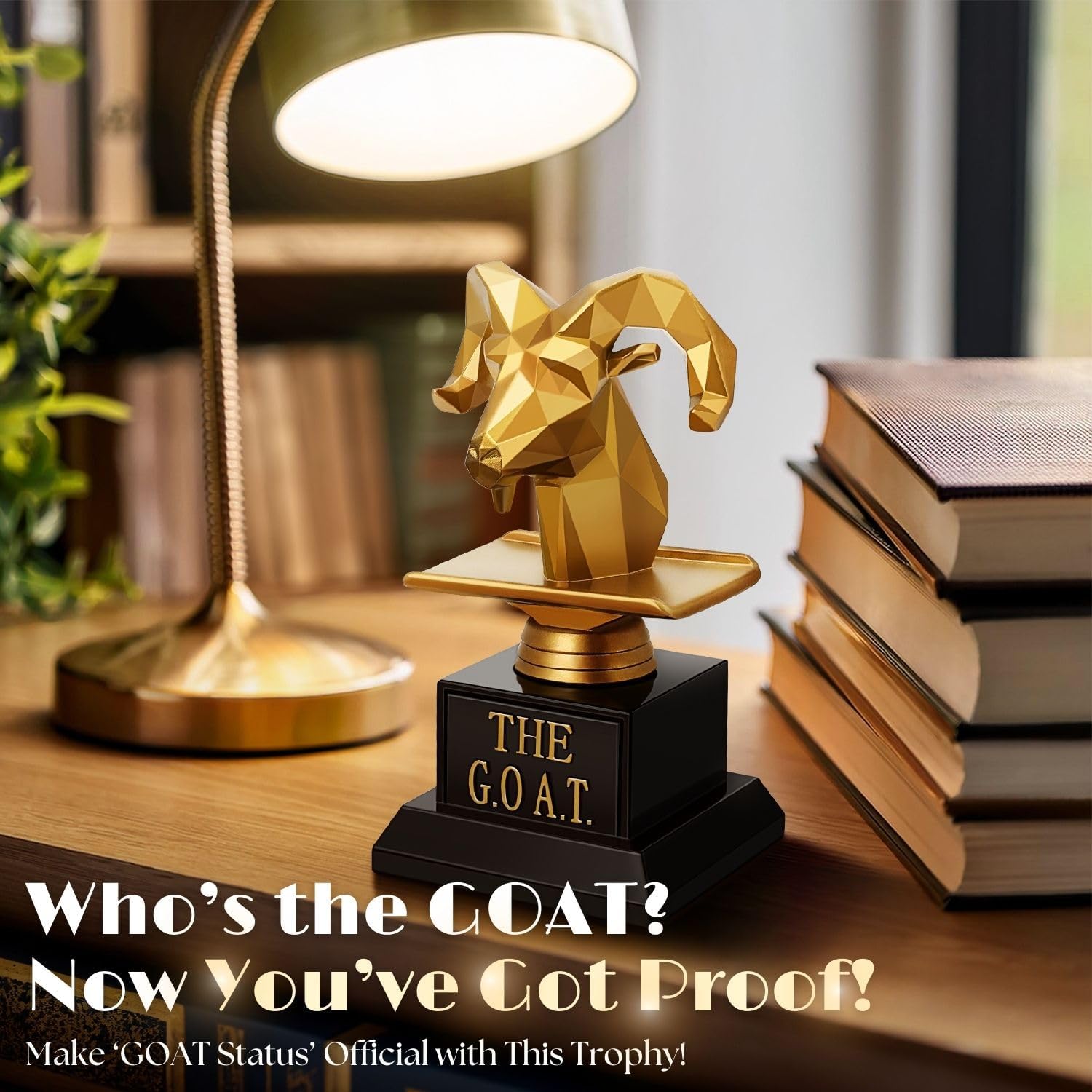 Flexzion The Goat Trophy Award - Greatest of All Time Funny Trophy for Adults, Engraved Plate with Head Goat Statue, Unique Recognition Gift Plaque for Sports, Employee, Teacher, Boss, Friend, & More