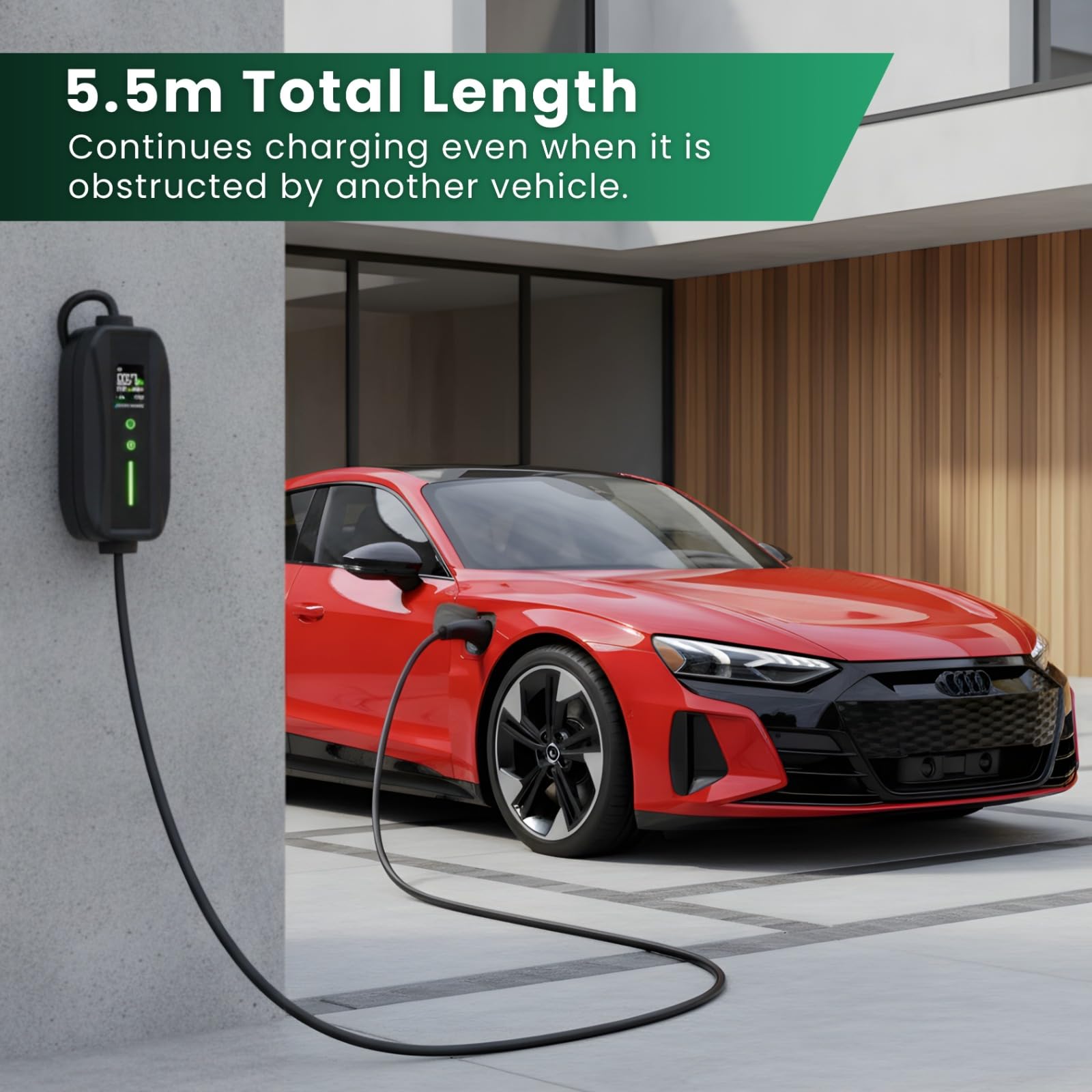 EV Charger 3 Pin Plug | Portable EV Charger Type 2, 3kW | Single Phase, Cabel, 6-13A | Electric Car Charger | Home Car Charger | Fast Charging, Compact, Travel-Friendly (3kW, 5,5 Meter) - 5