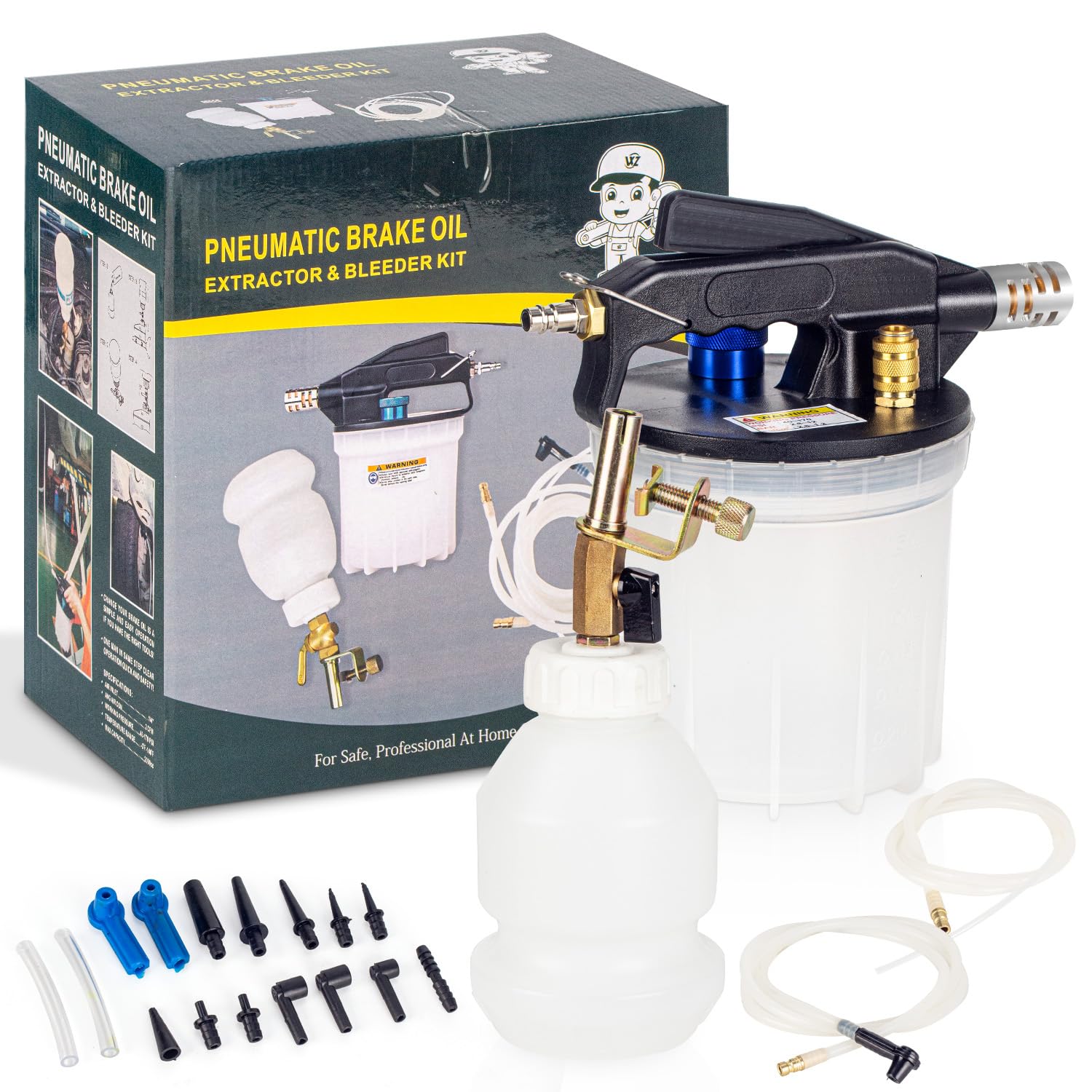 Dispositivo ad Aria compressa per Spurgo Freni,Spurgo Freni 2L Spurgo Freni Auto Cambio Liquido Freni con Contenitore 1L di Aspirazione e Adattatori