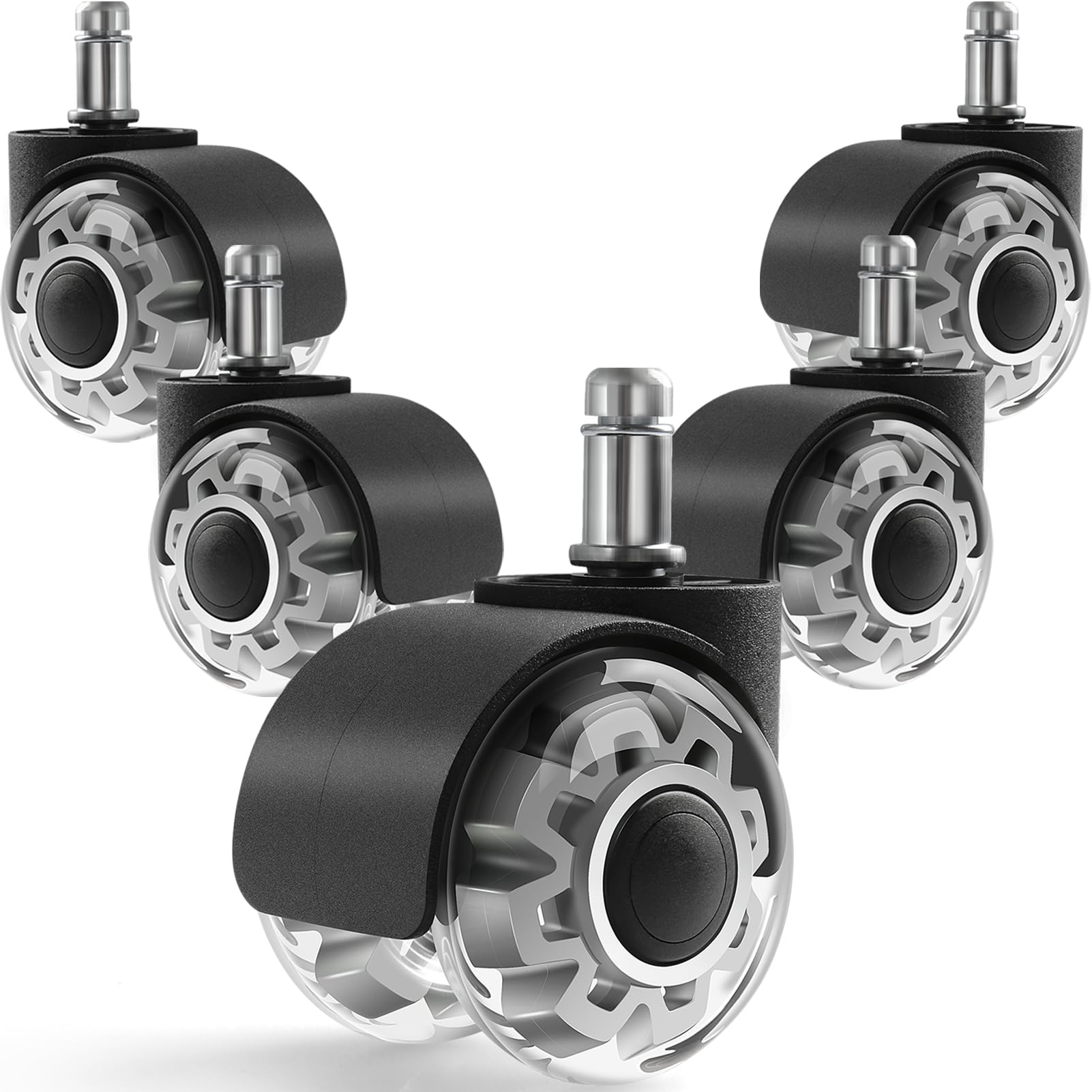 BZOLIHEU Office Chair Wheels Replacement, 2" Dual Wheels Set of 5 Heavy Duty 900lbs, Silent & Smooth Rolling for Tile, Hardwood Floors and Carpet (