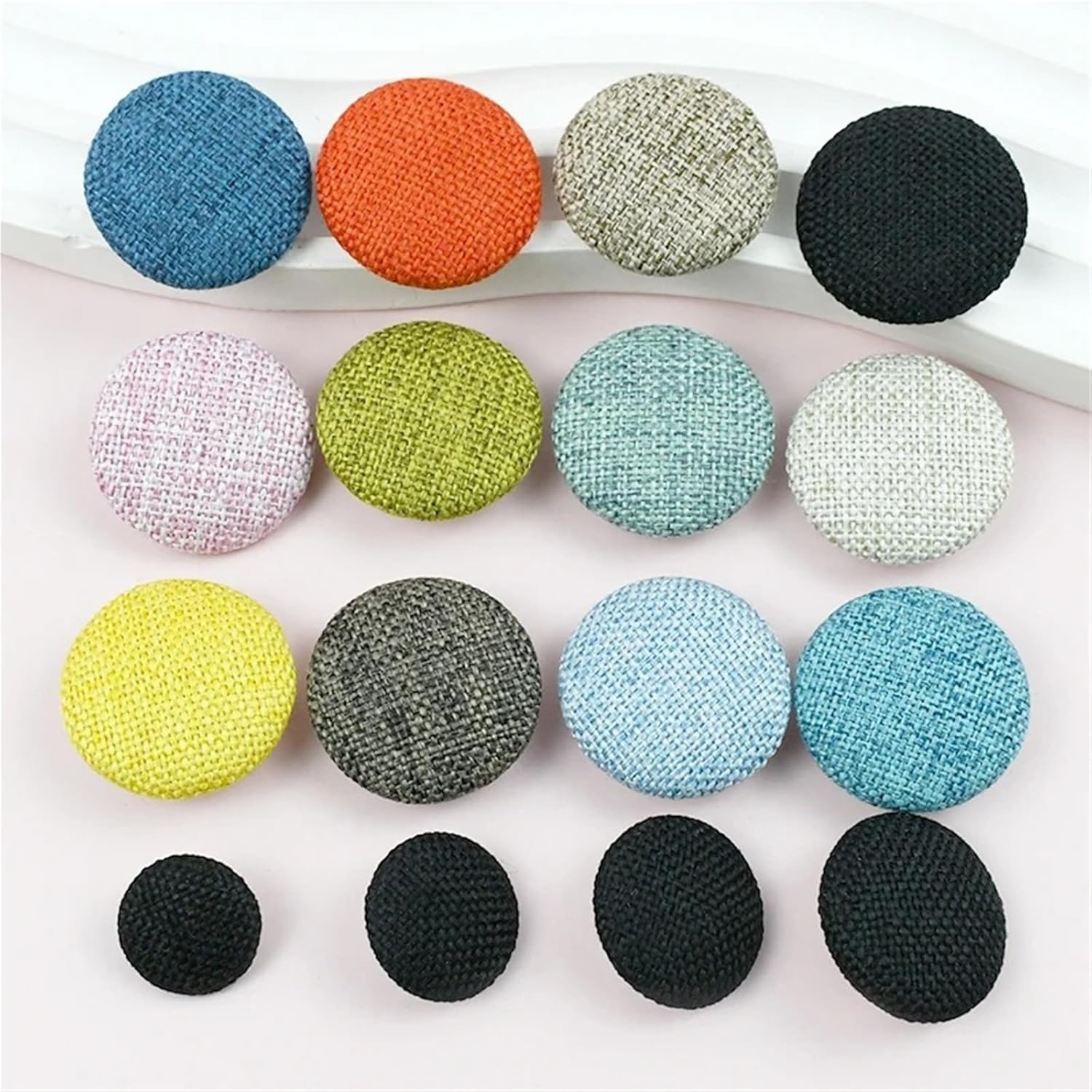 50Pcs Linen Fabric Covered Buttons 15-30mm Sewing Supplies for Clothing Pillow Coat Decorative Closure(Light Khaki,30mm)