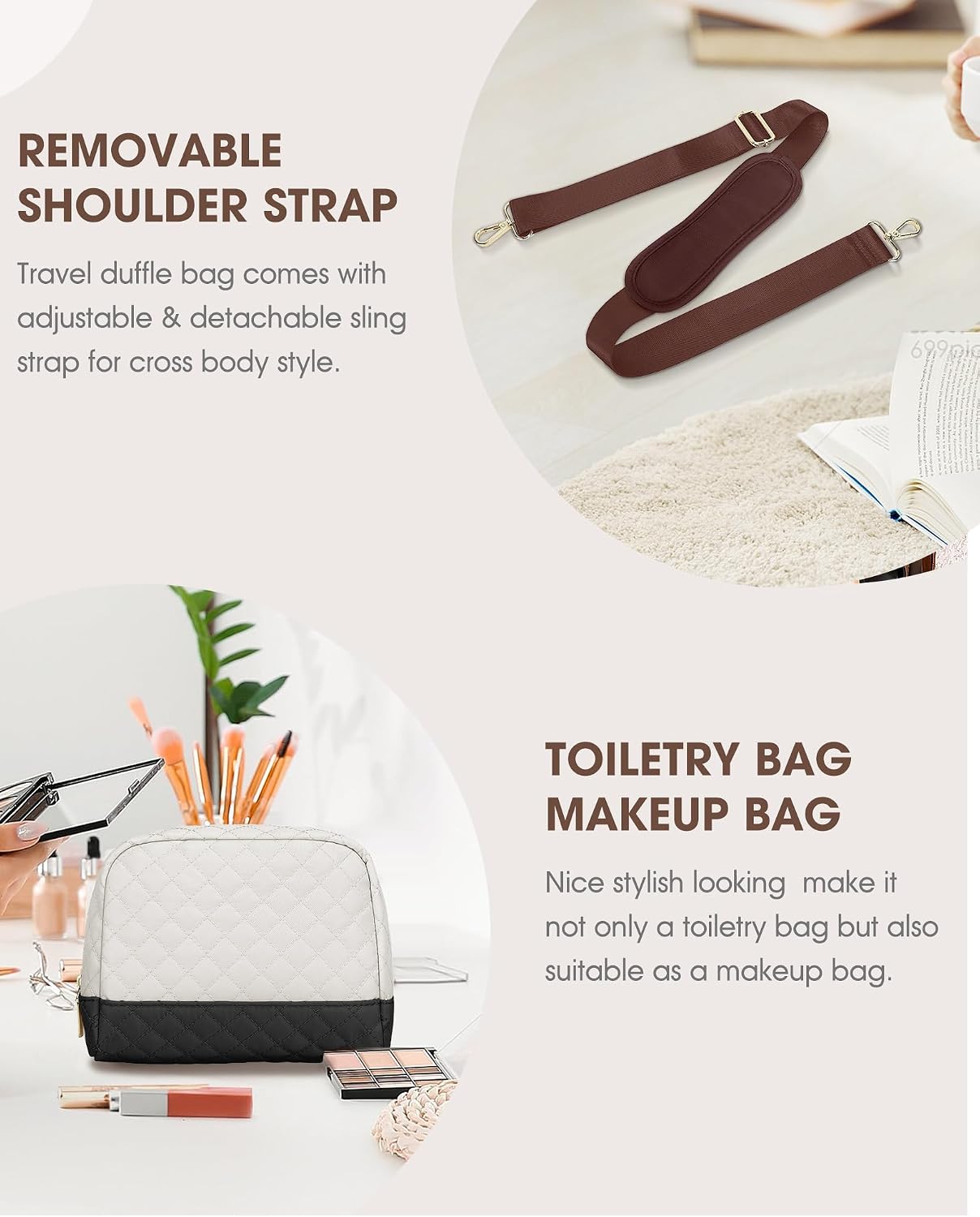 Travel Duffle Bags for Women - Overnight Weekender Bags With Toiletry Bag Carry On Duffel Bags with Shoe Compartment Hospital Bag with Wet Pocket for Labor Delivery Black Brown