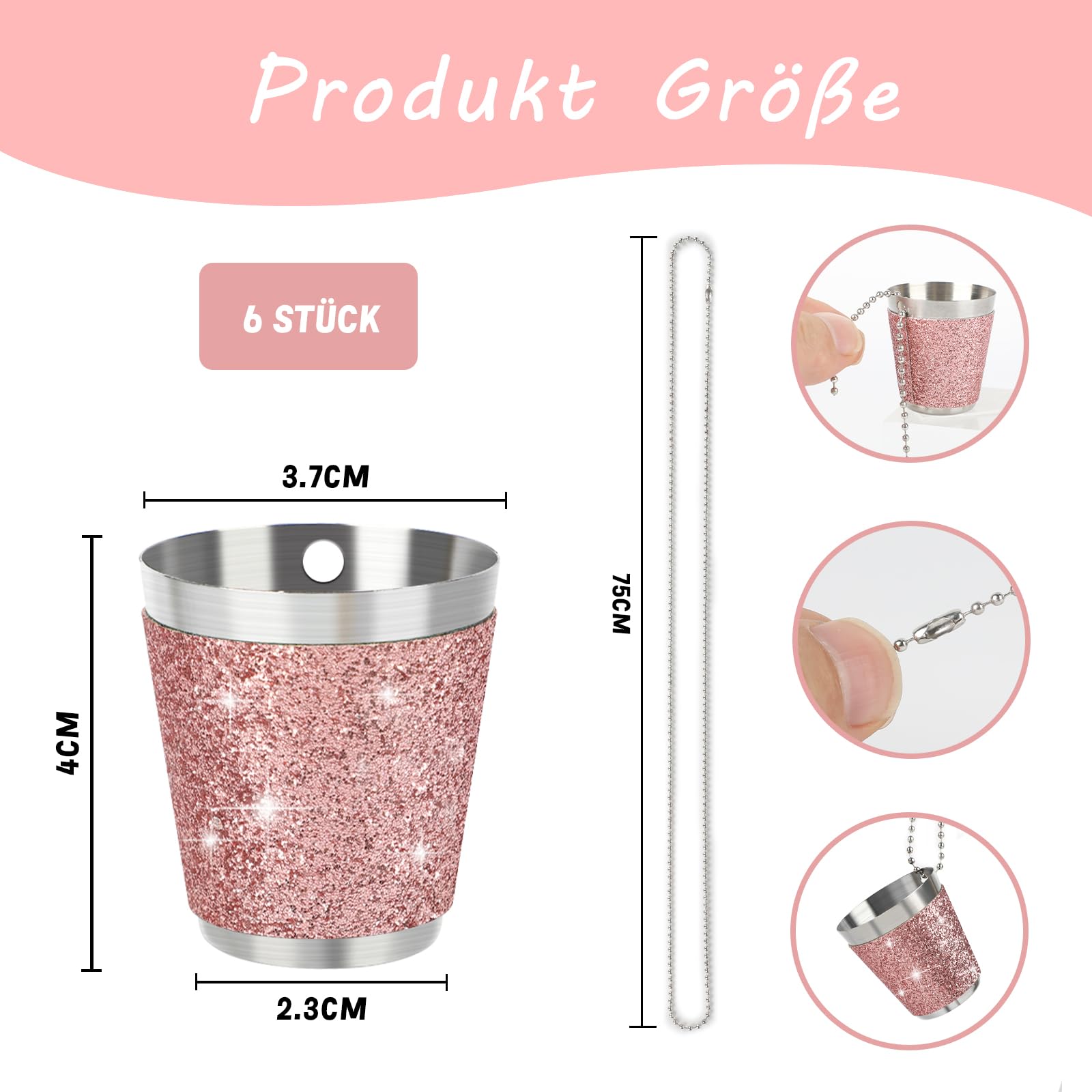 8 Stk Schnapsgläser Zum Umhängen - Rosa Metall Shot Becher Für Partys & Events