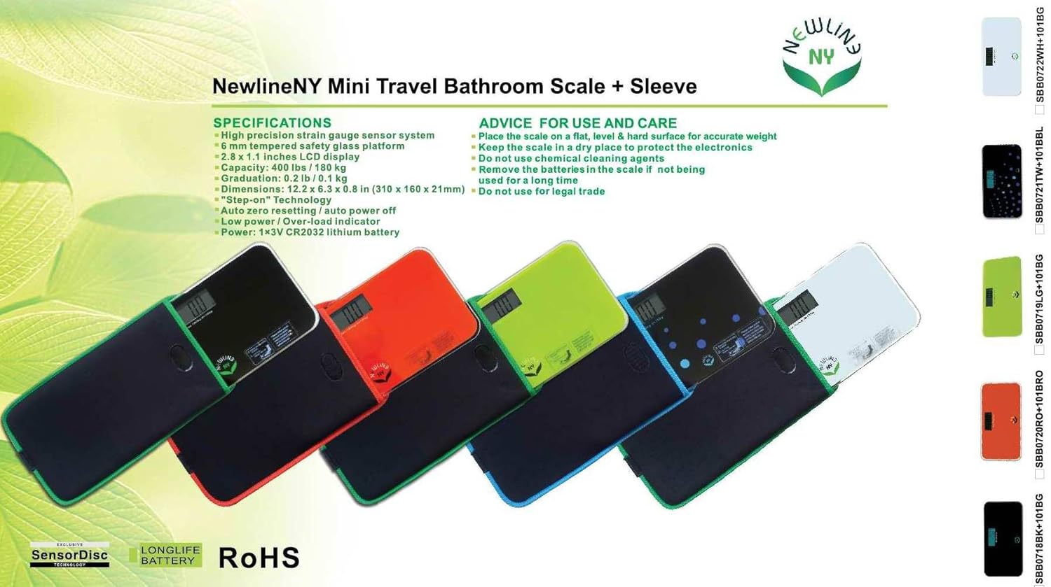 NewlineNY Trendy Wave Mini Bathroom Scale + Travel Slip Case, SBB0721M-NYTW + NY-MSS101-BBL