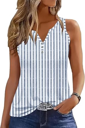 Disamer Tank Tops for Women 2026 Summer Casual Button Down Shirts Loose Fit V Neck Sleeveless Tshirt Blouse
