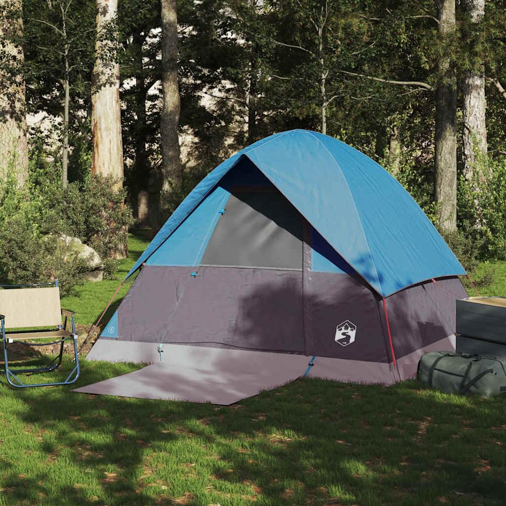 Tenda da campeggio a cupola per 4 persone, blu impermeabile, con attacco E, facile da montare, traspirante, resistente tessuto in poliestere per attività all'aperto e tempo libero