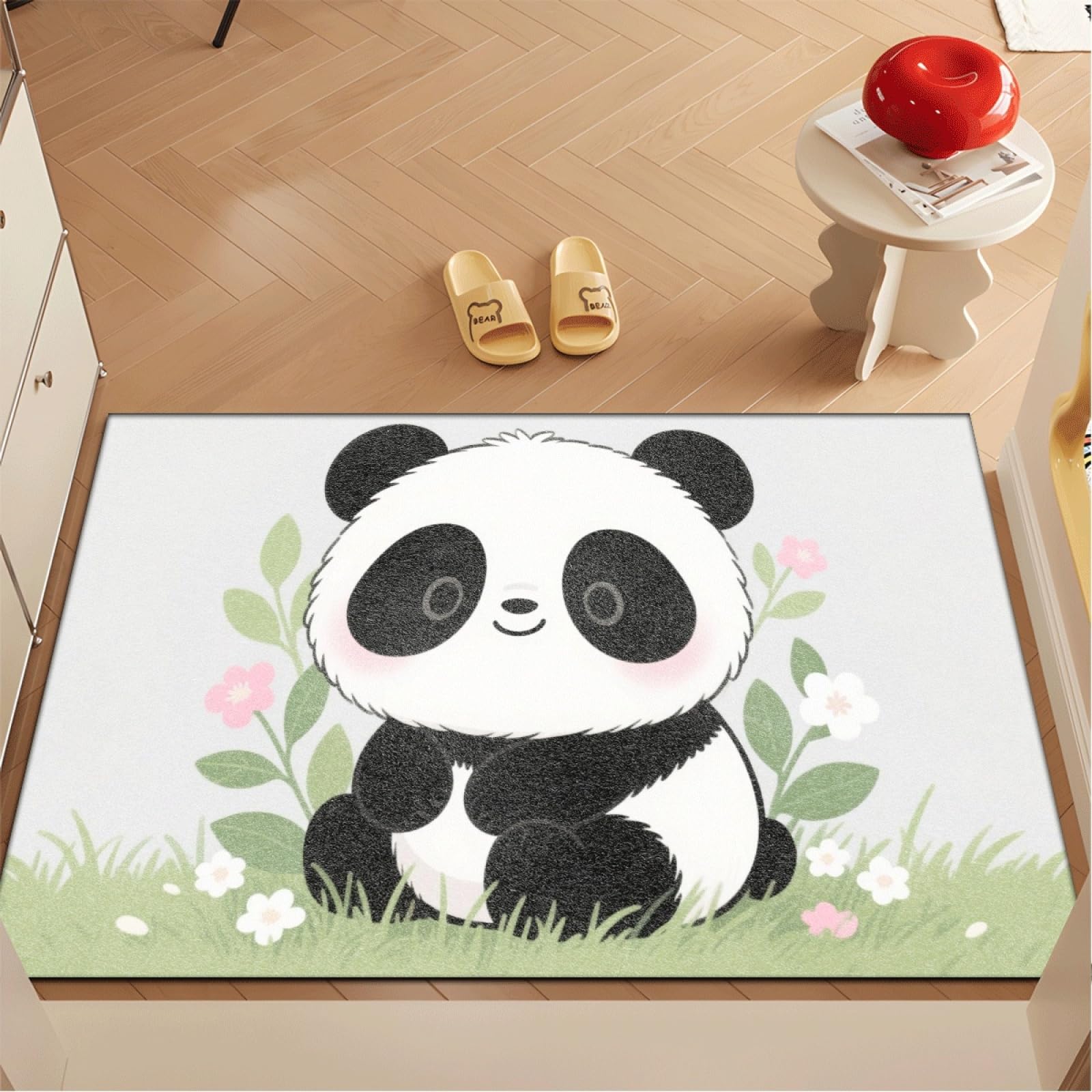 Tapis Entree Interieur Noir Panda Mignon Tapis D'entrée Facile à Nettoyer Antidérapant Lavable en Machine pour Chambre Cuisine Couloir Paillasson Interieur Exterieur 80x120 cm