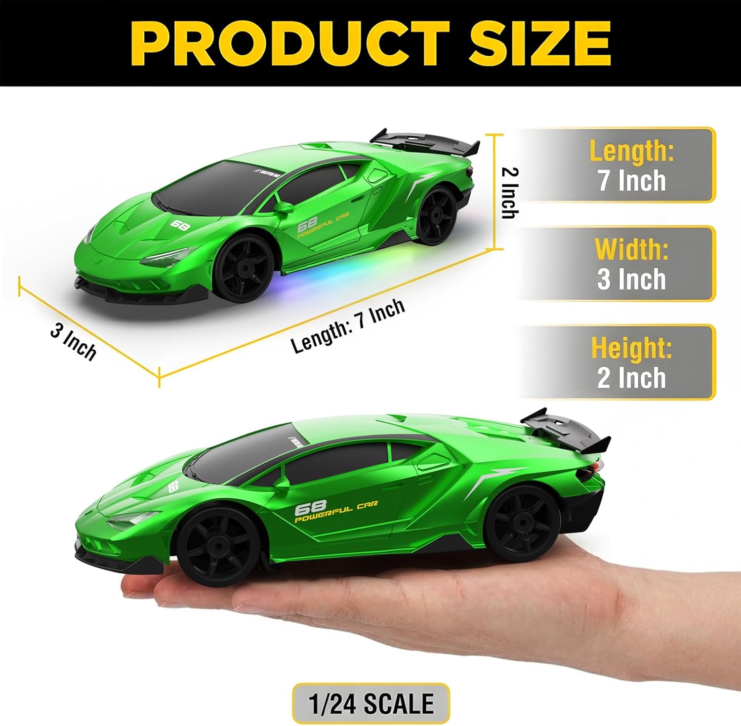 RC Drift Car 1:24 Remote Control Car 4WD 15KM/H High Speed Racing Sport Car with LED Lights RC Cars Toy for Kids Boys Girls Adults Gifts Birthday Christmas Rechargeable Batteries