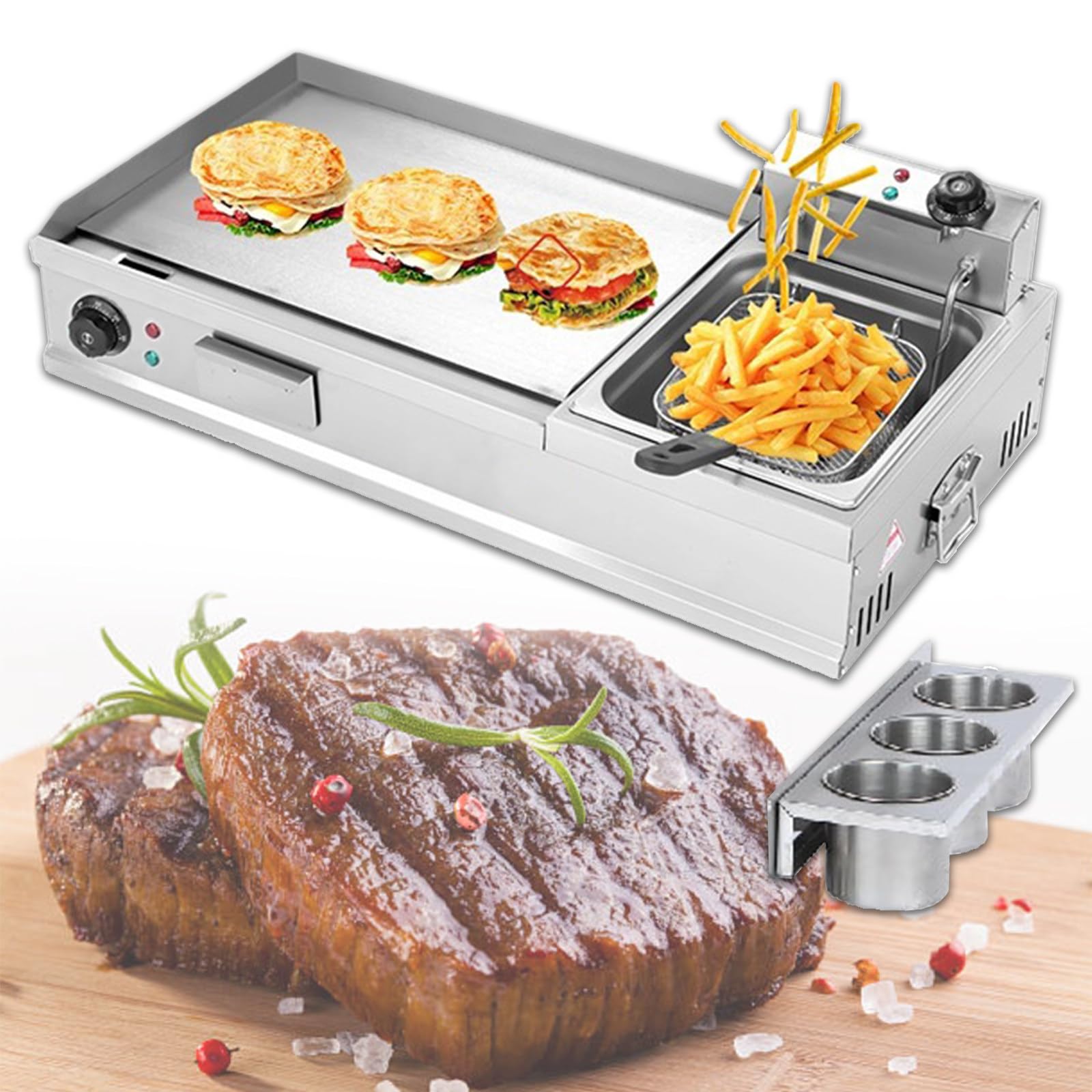 Piastre elettriche Extra Large con friggitrice, Piastra da banco Commerciale in Acciaio Inox con griglia per condimenti, per Pizza fritta, L,L